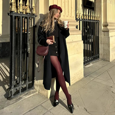 Collants Féminins de Luxe en Velours Bourgogne – 1 Paire