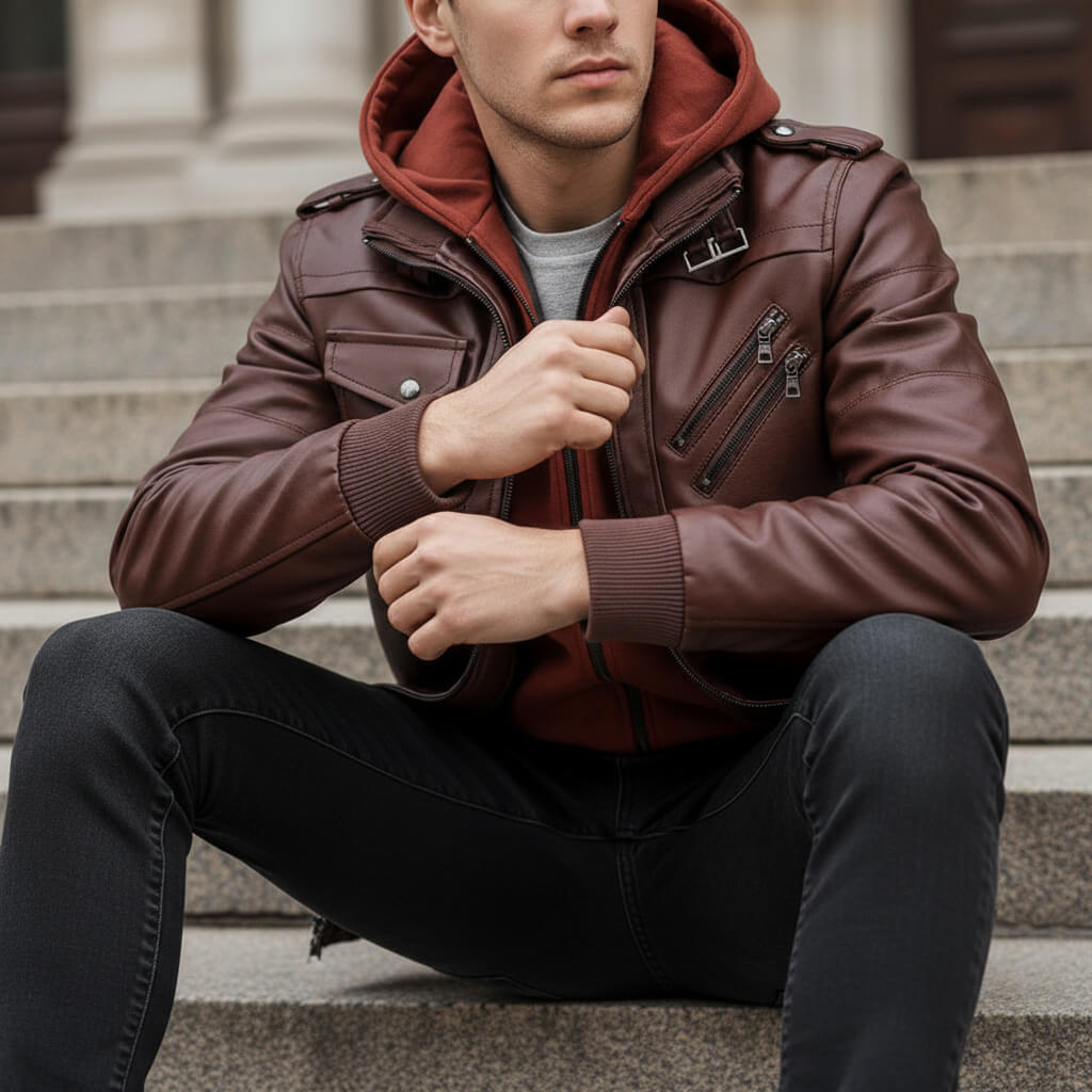 Joseph™ Veste en Cuir à Capuche