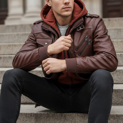 Joseph™ Veste en Cuir à Capuche