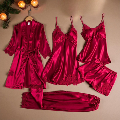 Ensemble de Lingerie en Satin de Luxe – 5 Pièces