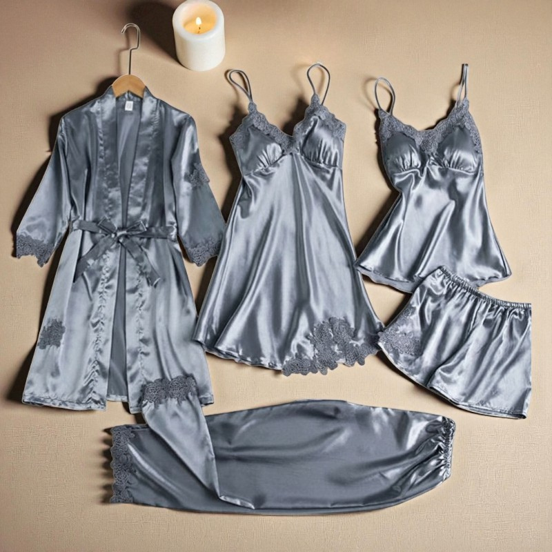 Ensemble de Lingerie en Satin de Luxe – 5 Pièces