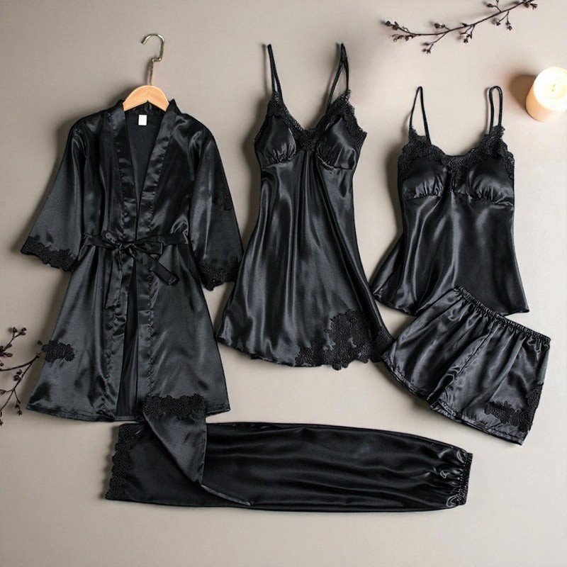 Ensemble de Lingerie en Satin de Luxe – 5 Pièces